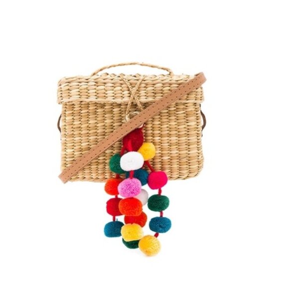 Nannacay Roge Pom-Pom Small Tote Straw Crossbody Bag - Picture 1 of 8